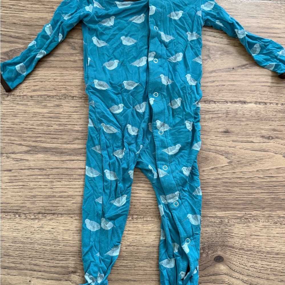 Kickee Pants Teal Bird Print Footie
